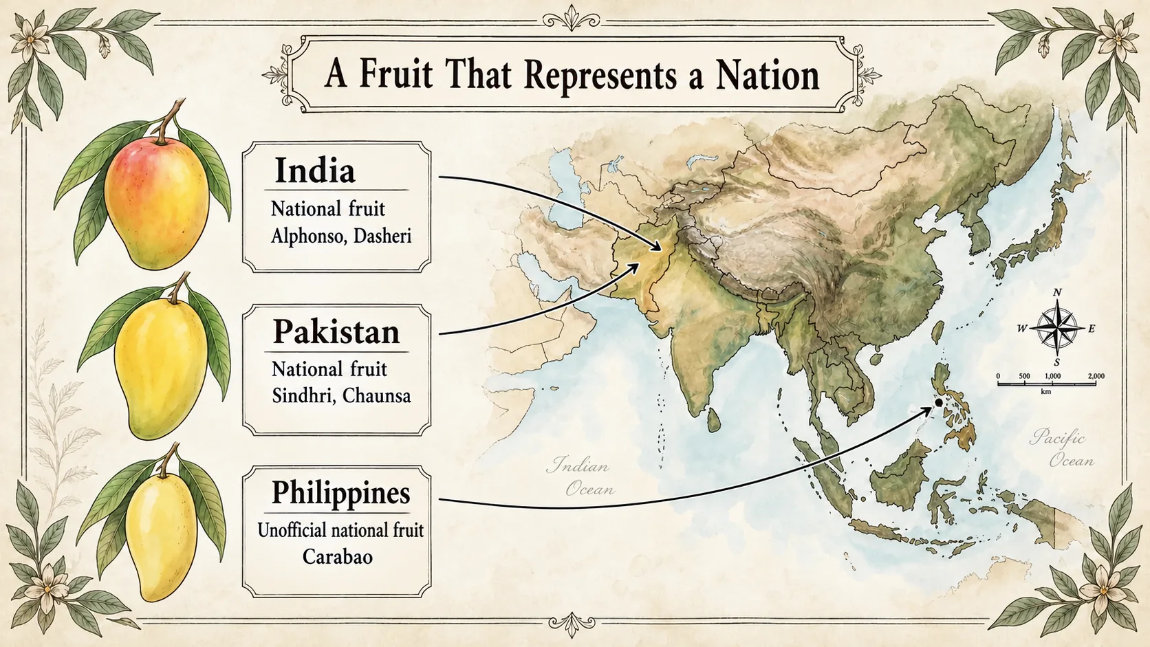 Mango is described as the national fruit of India and Pakistan, and as an unofficial national fruit of the Philippines.