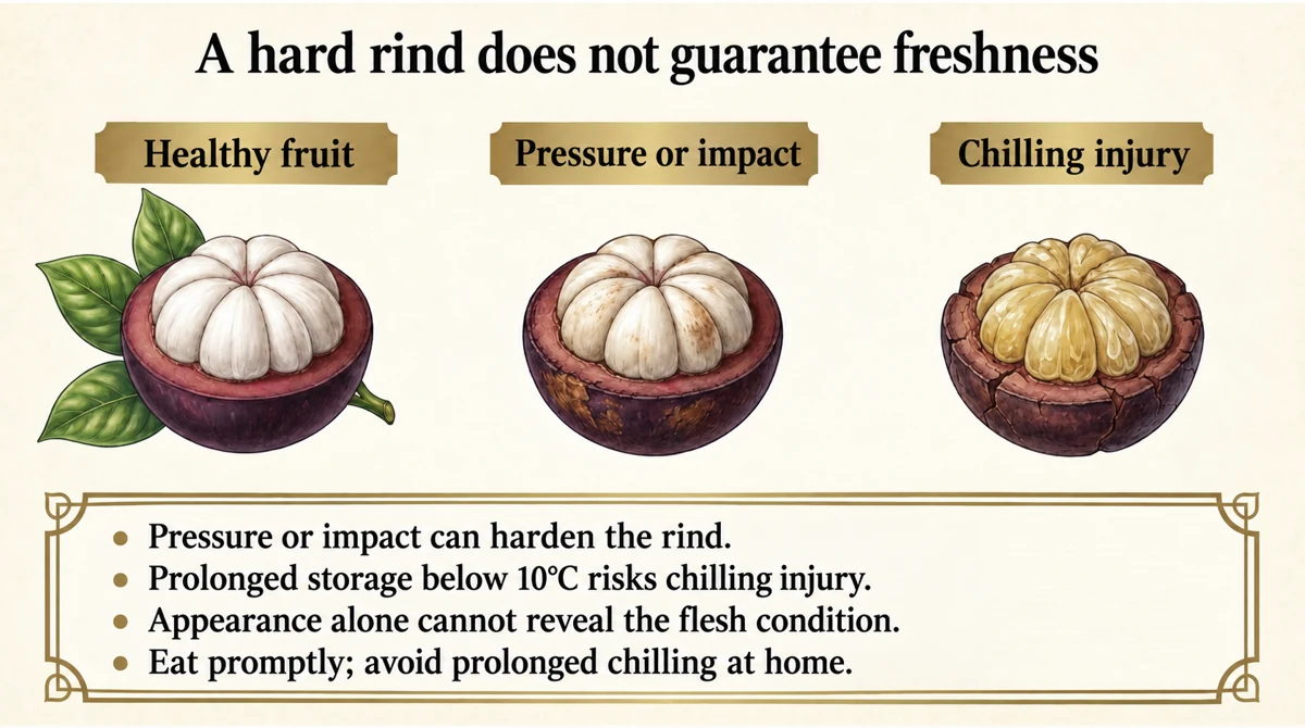 A hard rind does not necessarily indicate freshness.