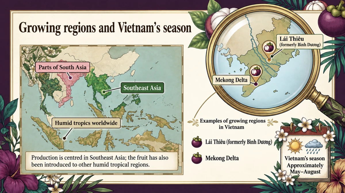 In Vietnam, mangosteen is typically in season around May–August.