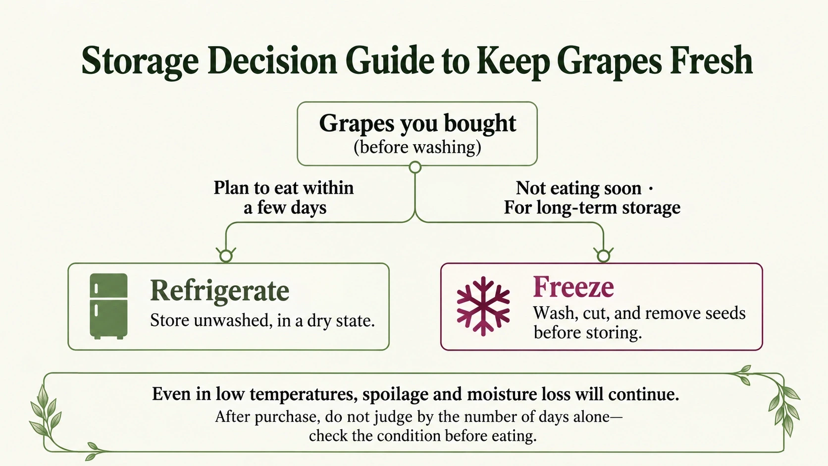 Decision chart for refrigerating or freezing fresh grapes