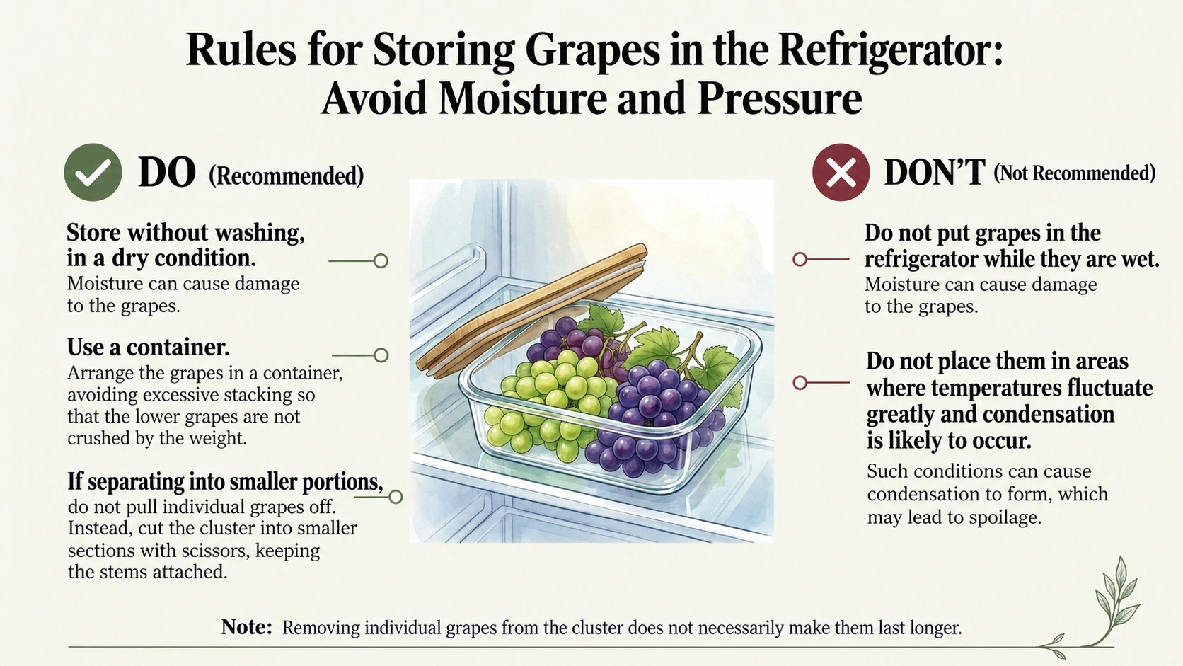 Refrigeration practices that avoid moisture and crushing