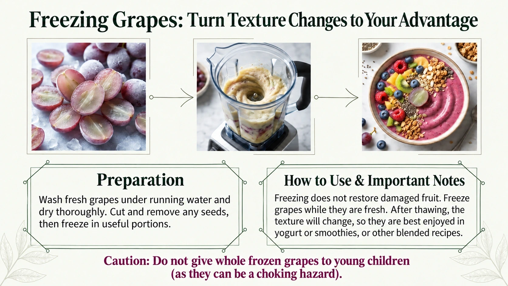Prepared frozen grapes used in a smoothie