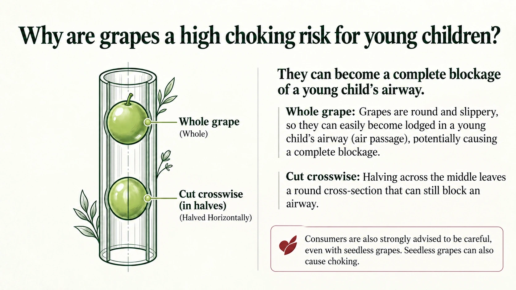 Conceptual airway diagram showing the round shape of whole and crosswise-halved grapes