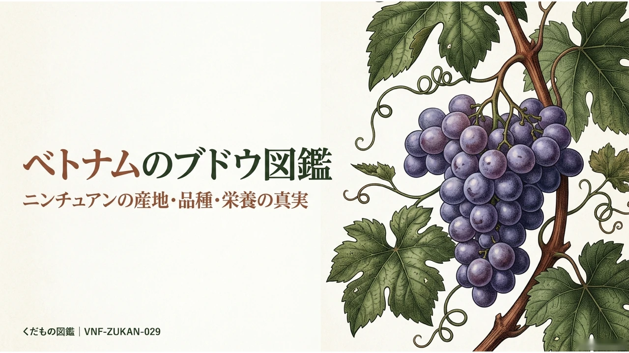 ベトナムのブドウ図鑑の表紙。西洋のブドウの木版画イラストとタイトル