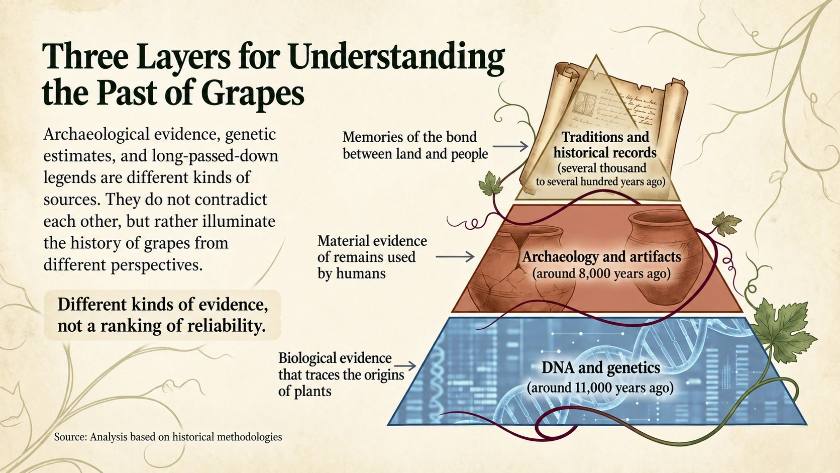 Three kinds of evidence: traditions, archaeology and genetics
