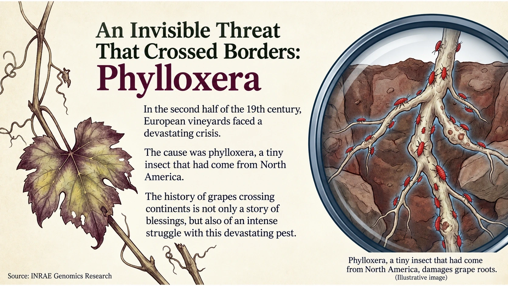 Illustration of phylloxera on grapevine roots