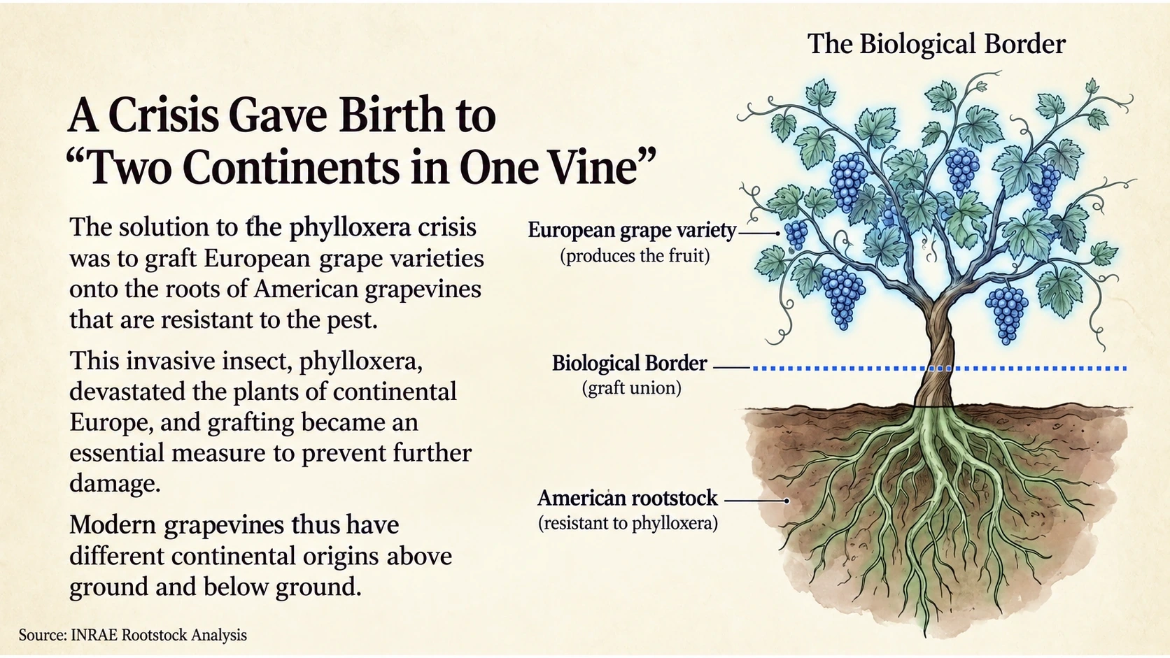 European grape variety grafted onto resistant American rootstock