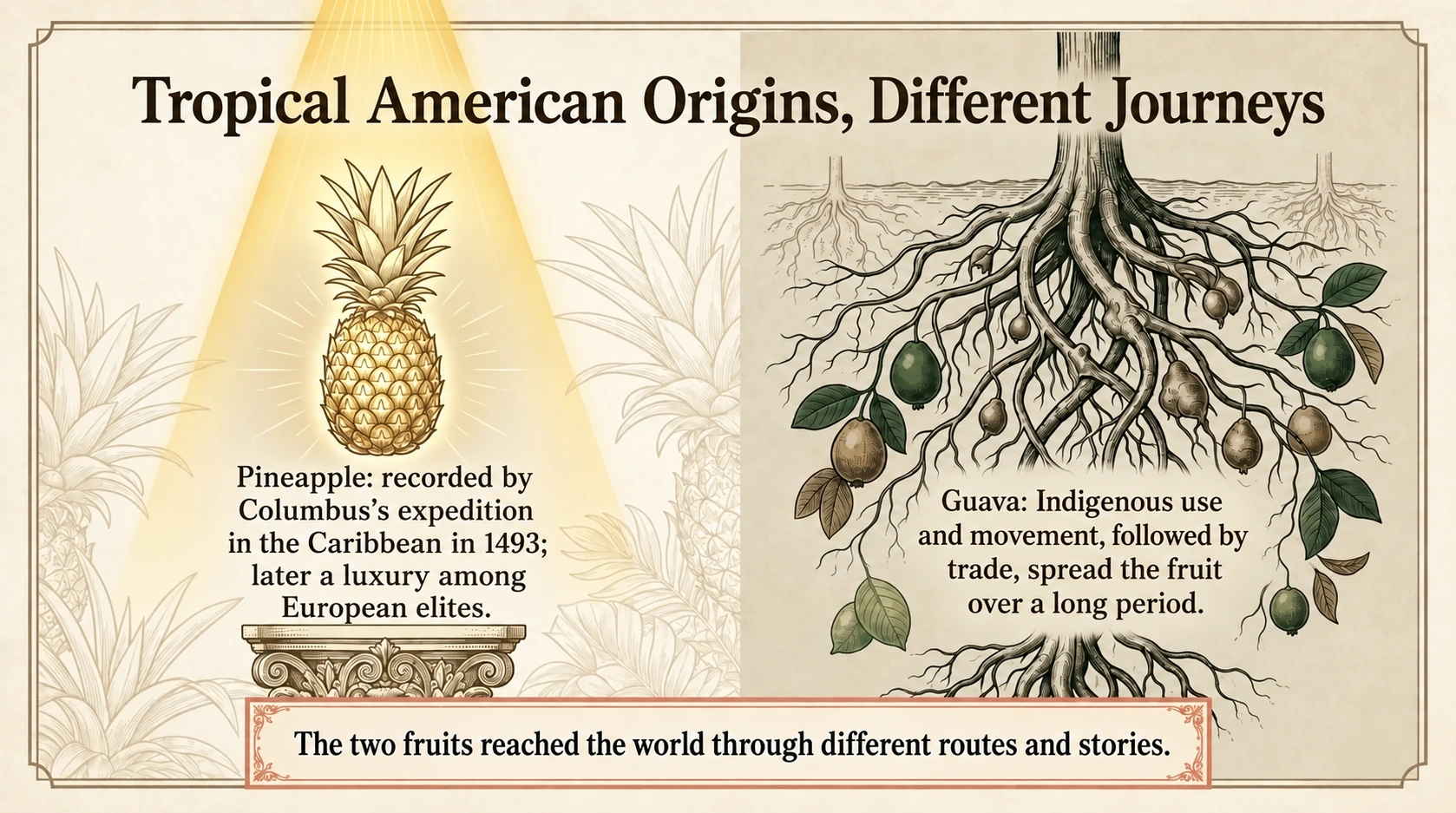 Pineapple and guava: contrasting journeys