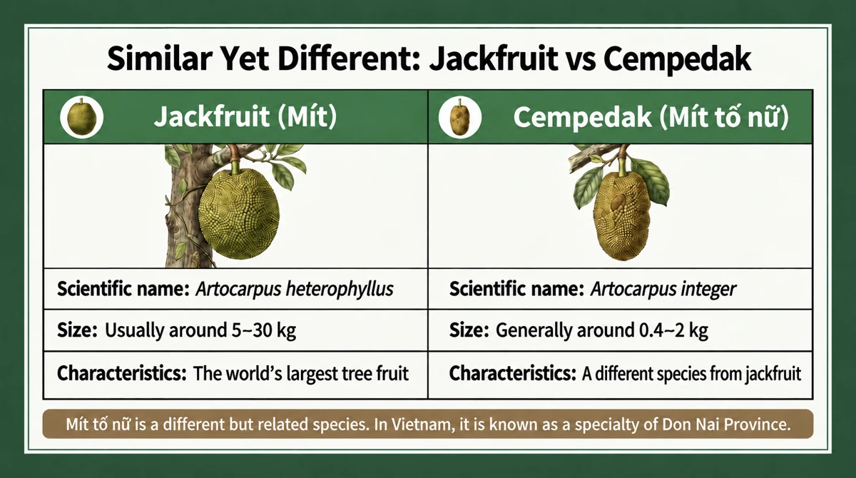 Mít tố nữ is a different species, Artocarpus integer.