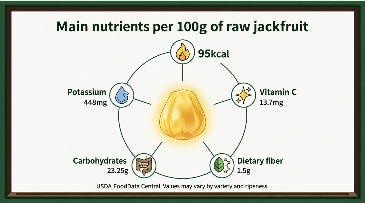 Reference nutrients per 100 g of raw edible flesh. Values vary with variety and maturity.