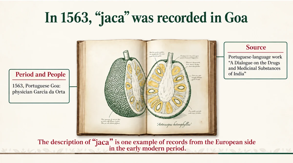 Jaca appears in Garcia de Orta’s Portuguese work published in Goa in 1563.
