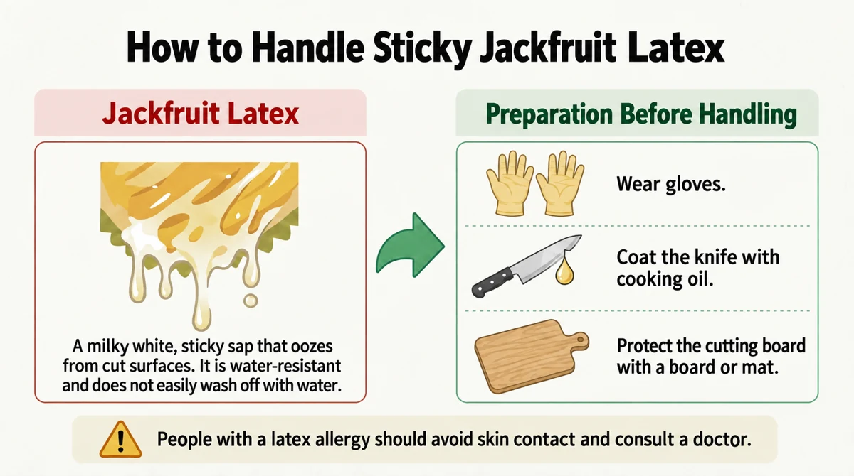 Gloves and a lightly oiled knife help with sticky latex. Avoid contact if you have latex allergy.
