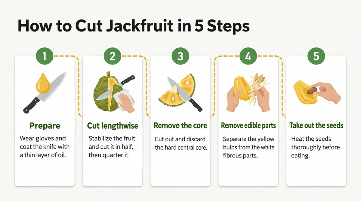 Stabilize the fruit, cut it, remove the core, separate yellow bulbs and remove seeds.