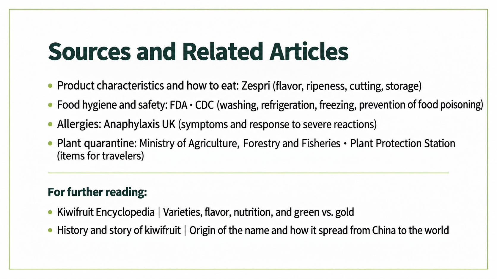 References and related reading for the kiwifruit guide