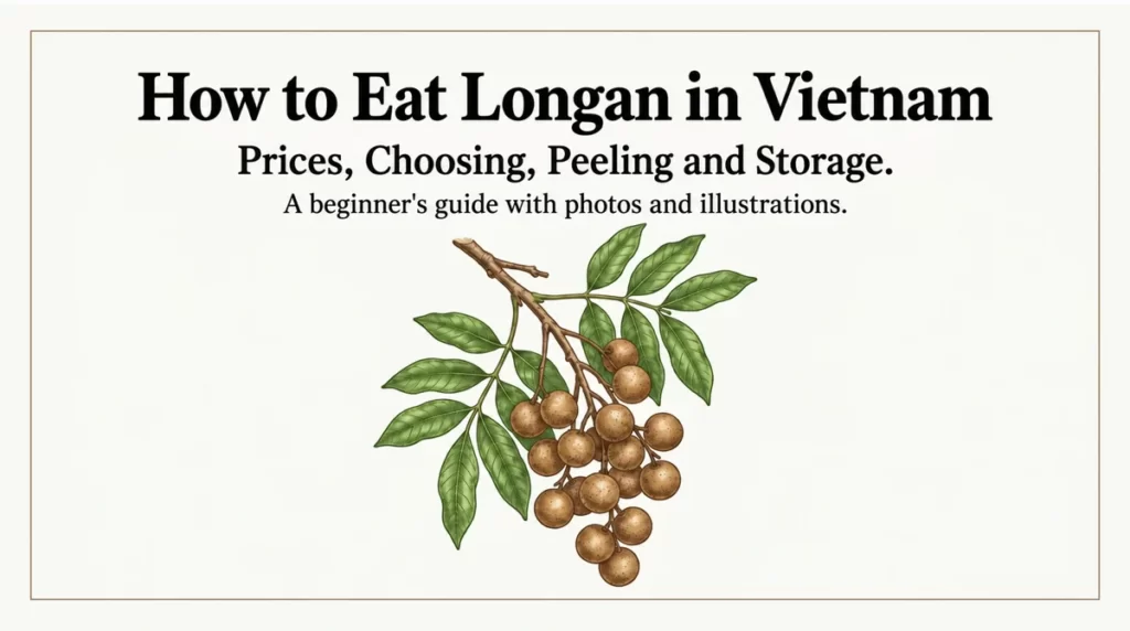 How to Eat Longan in Vietnam, showing whole longan and peeled translucent flesh.
