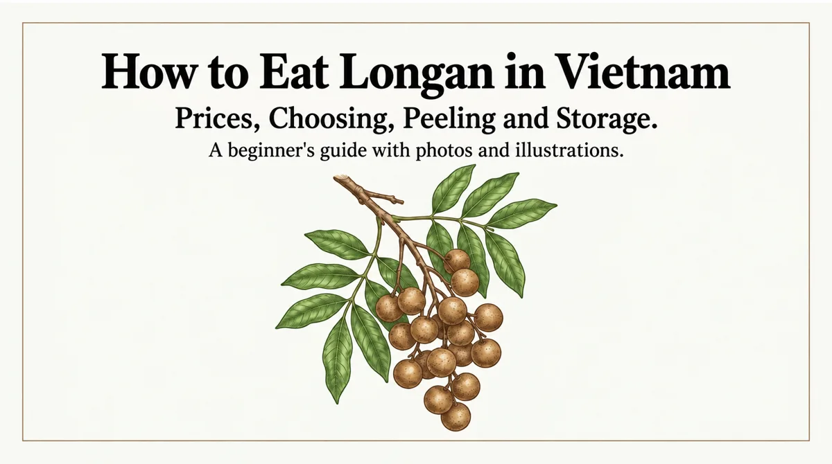 How to Eat Longan in Vietnam, showing whole longan and peeled translucent flesh.