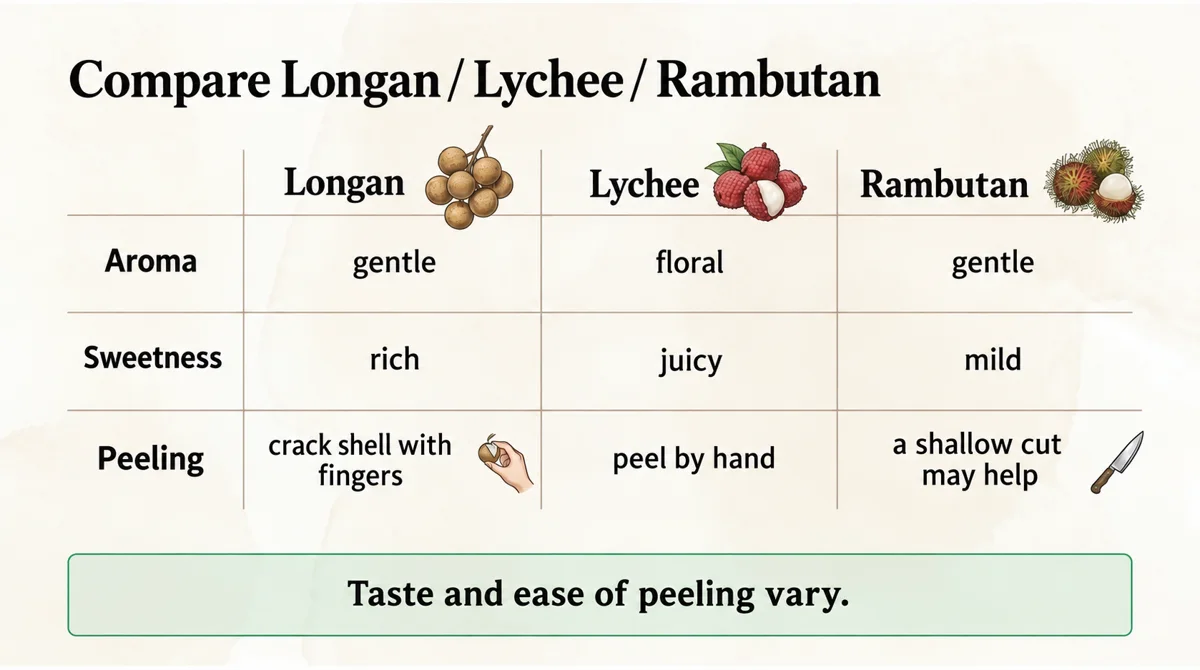 Longan has a gentle aroma and rich sweetness; the shell can usually be cracked by hand.