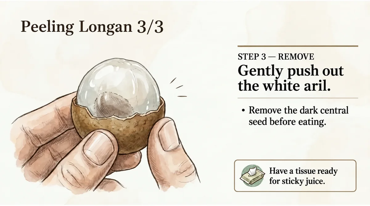 A tissue helps with sticky juice; remove the central seed before eating.