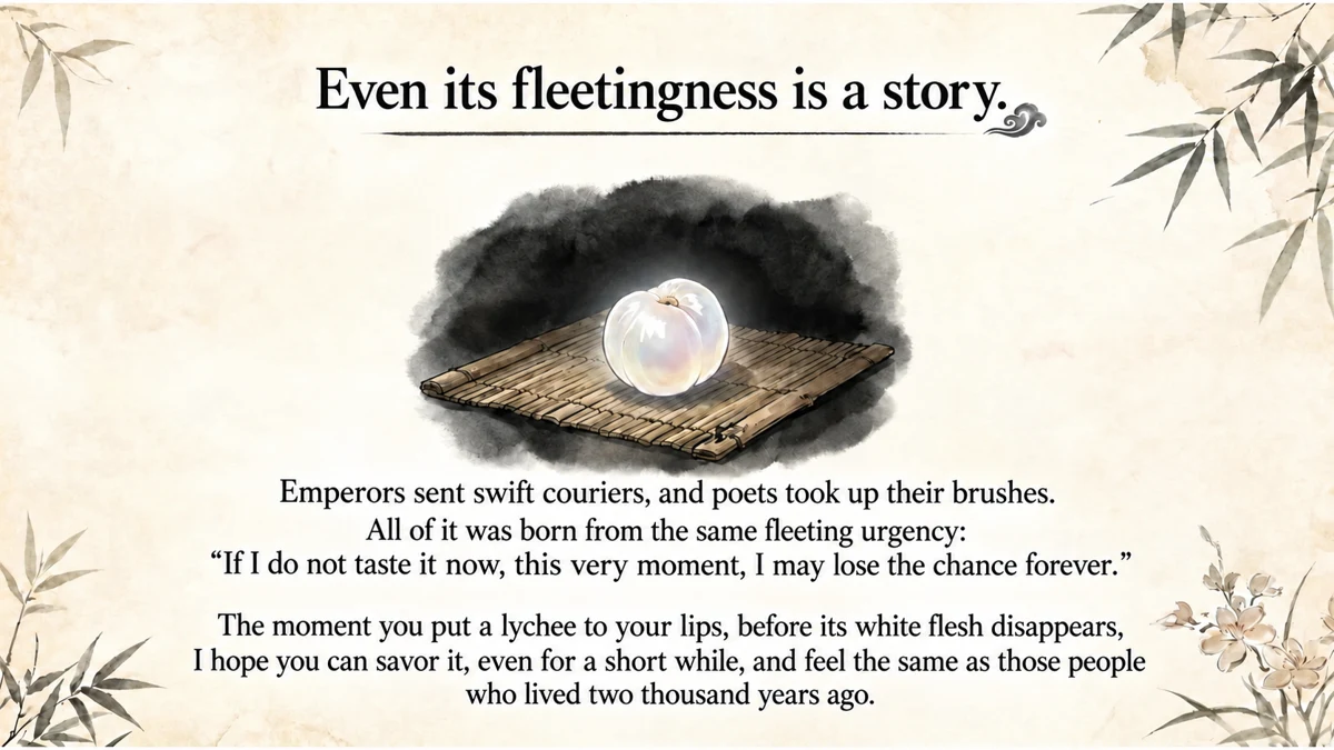 The effort to preserve a brief moment of freshness is a recurring theme in lychee’s stories.