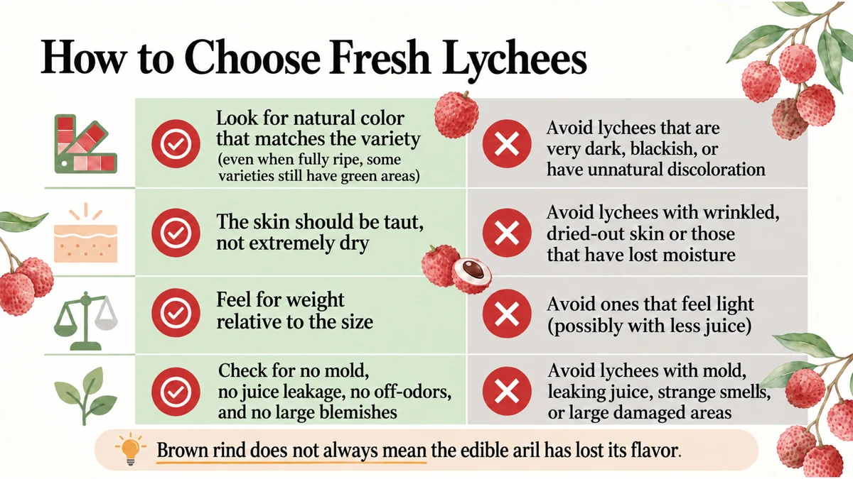 Choose taut, substantial fruit with cultivar-appropriate color; avoid mold, leakage, off odors and widespread damage.