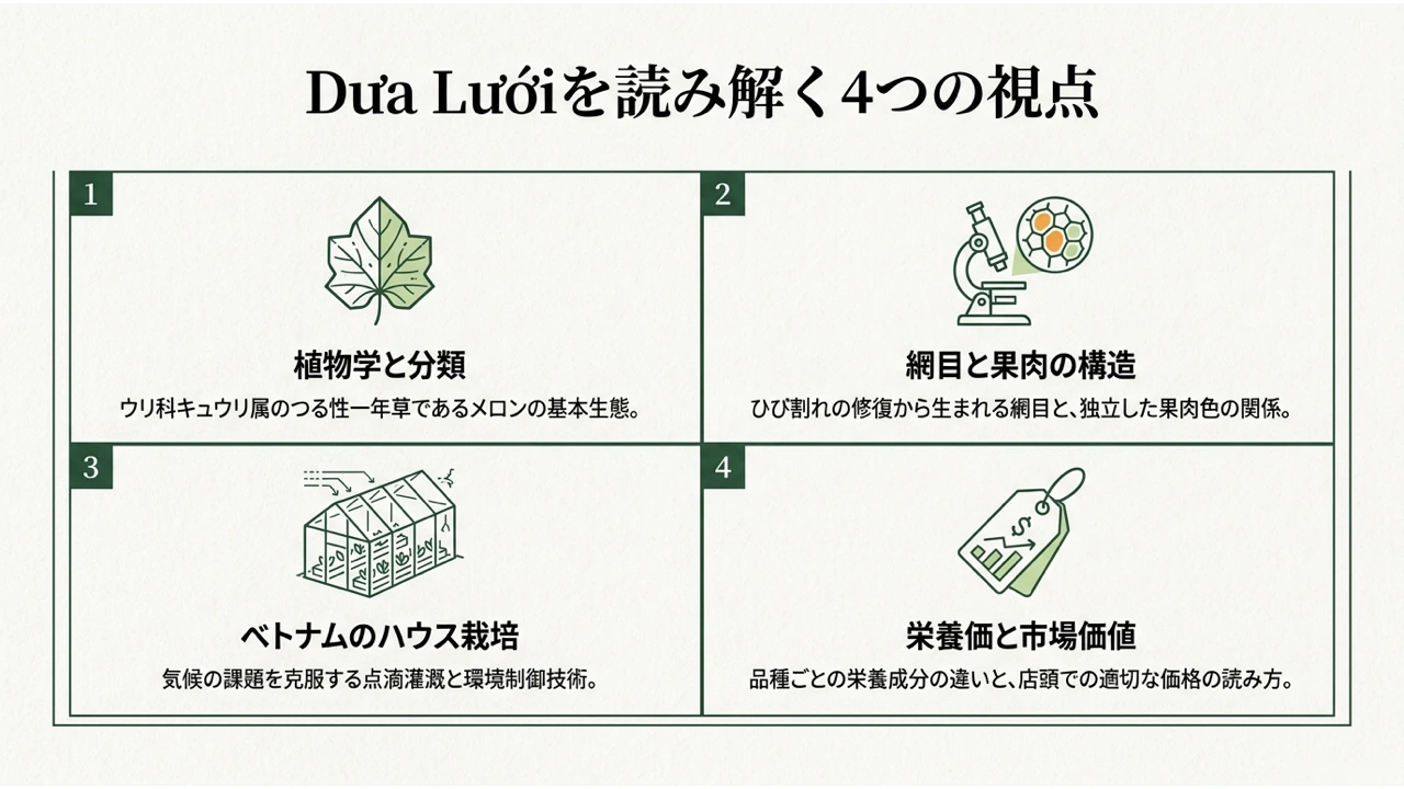 メロンの分類・網目と果肉・施設栽培・栄養と価格の4つの視点