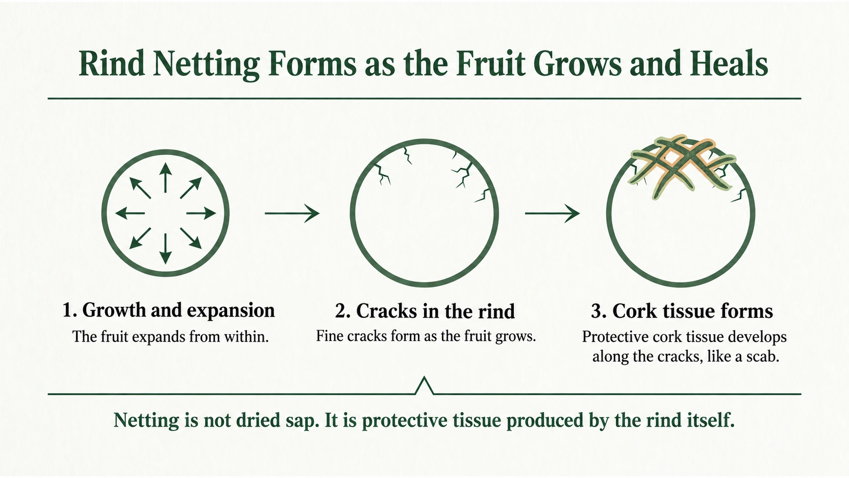 Melon growth, fine rind cracks and corky tissue formation create the net pattern