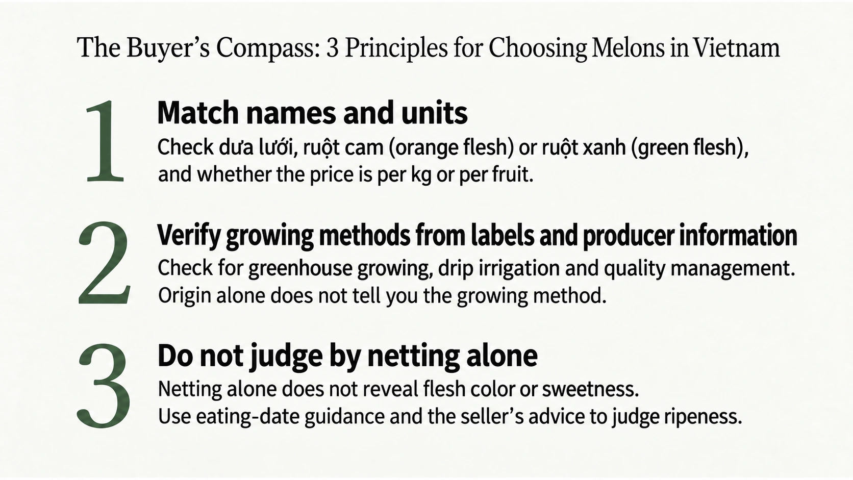 Check the product name, price unit, growing information and ripeness guidance
