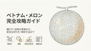 メロンの選び方・追熟・切り方・保存を紹介する導入図