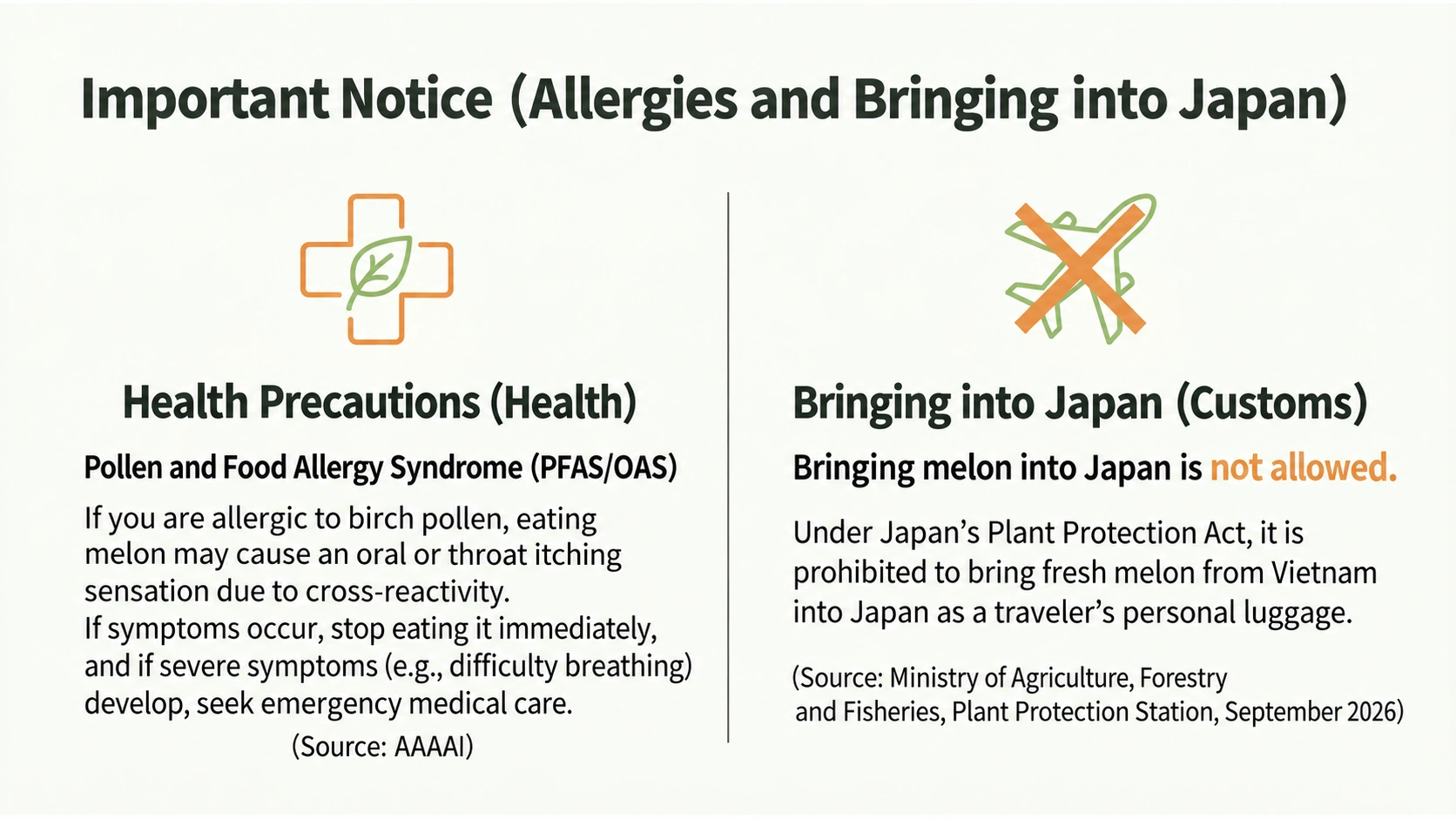 Pollen-food cross-reactivity and restrictions on bringing fresh melons from Vietnam into Japan