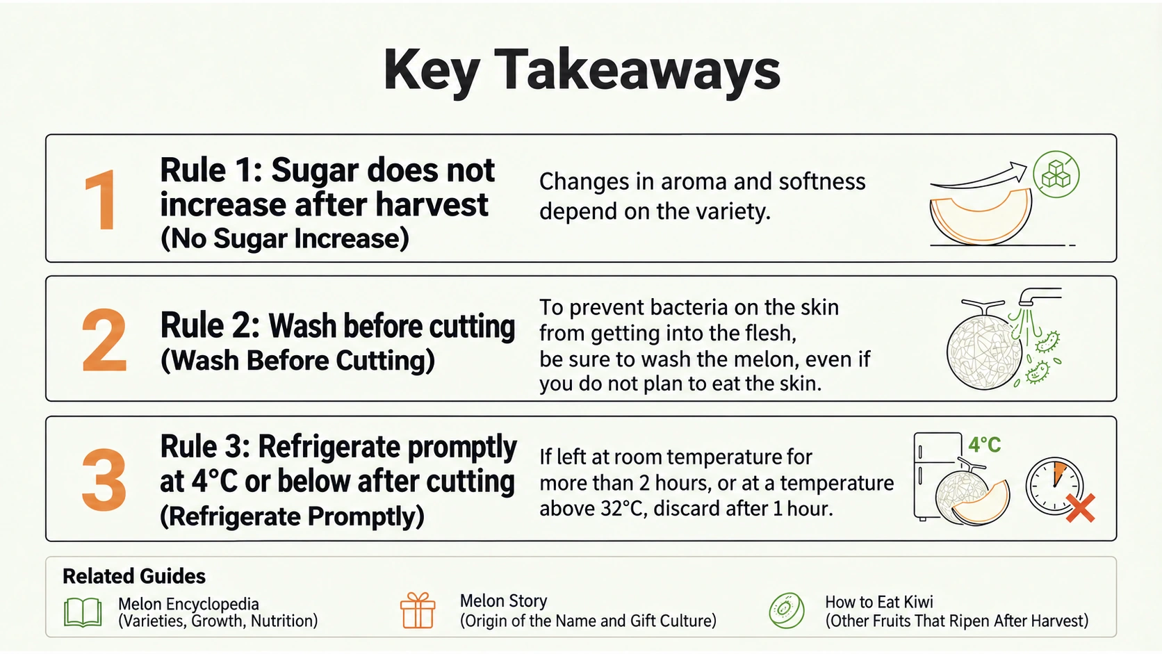 A final handling checklist: understand ripening, wash before cutting and refrigerate promptly