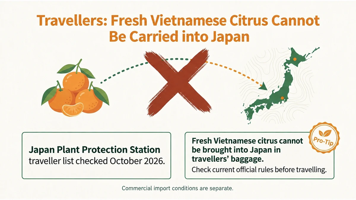 Enjoy fresh mandarins in Vietnam; Japan’s traveler list prohibits carrying Vietnamese fresh citrus in baggage.