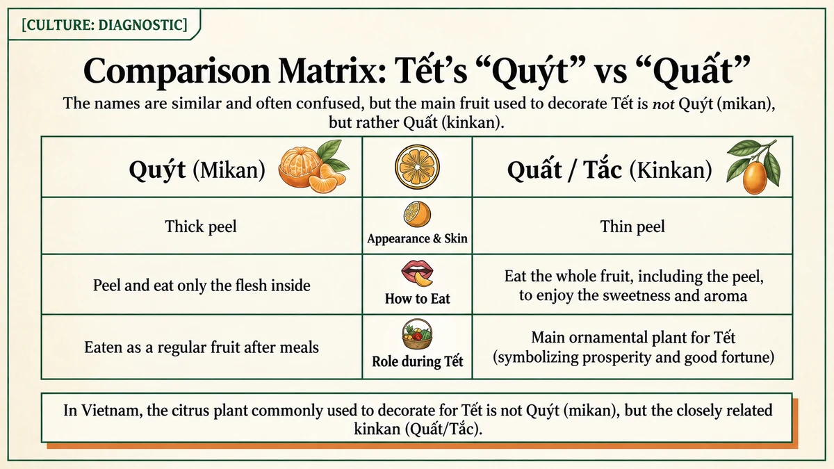 Quýt and quất have similar-looking names, but different everyday roles.