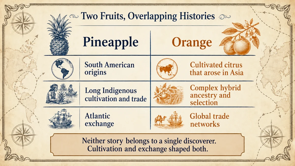 Both fruits spread through long histories of cultivation and exchange.