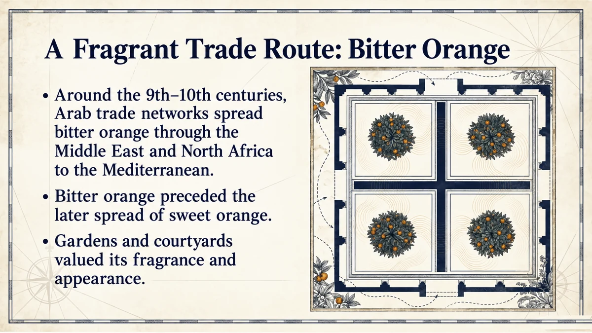 A fragrant trade route: bitter orange in gardens, courtyards and ornamental landscapes.
