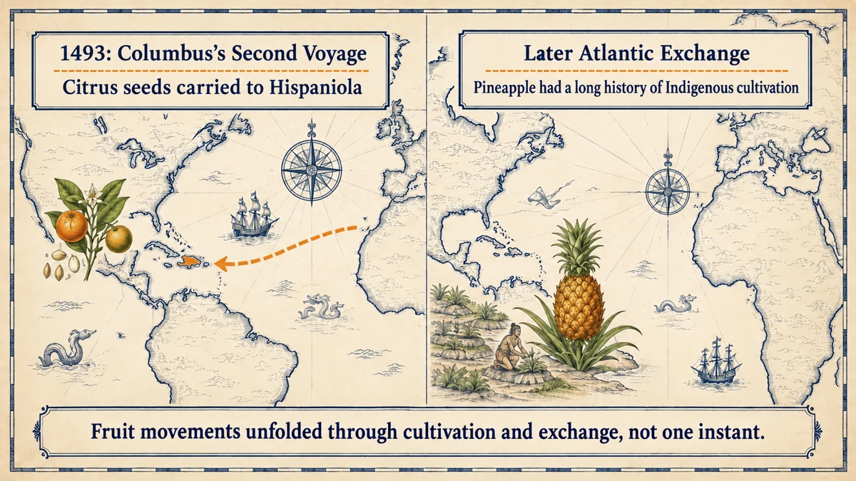 Fruit movements unfolded through Indigenous cultivation and Atlantic exchange, rather than one moment.