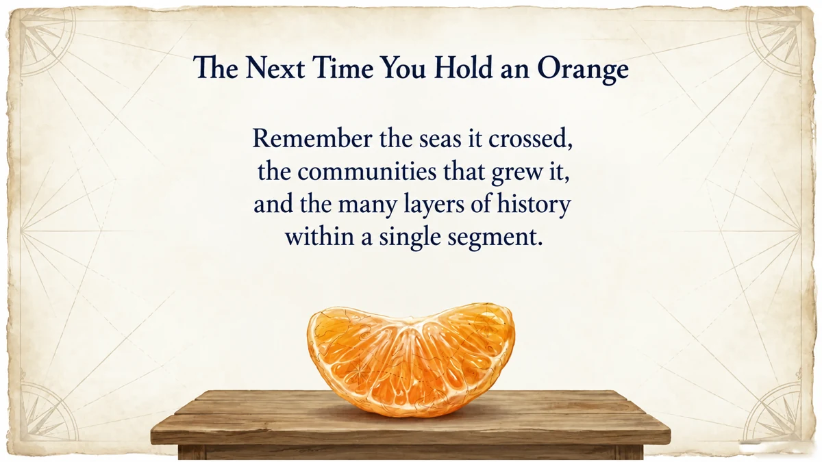 An orange segment can bring to mind many overlapping layers of history.
