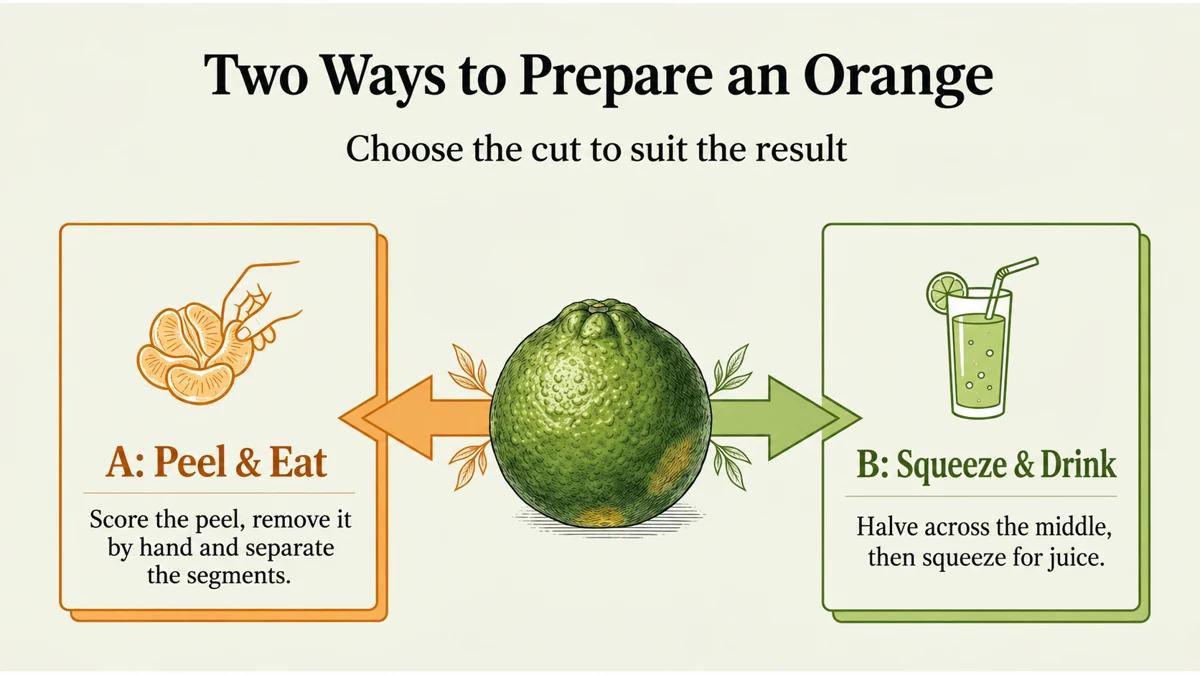 Choose your route: peel for segments, or halve across the middle for juice.