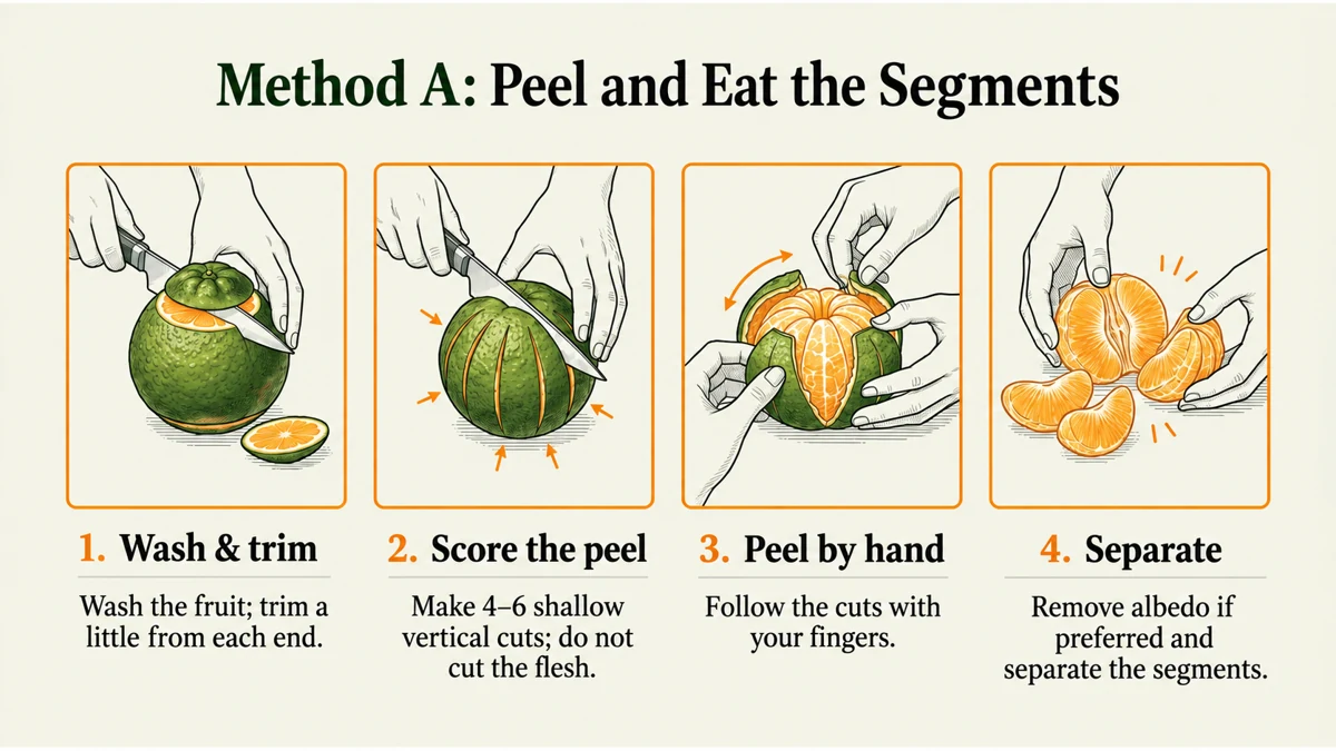 Method A: make four to six shallow cuts in the peel, then peel by hand without cutting into the flesh.