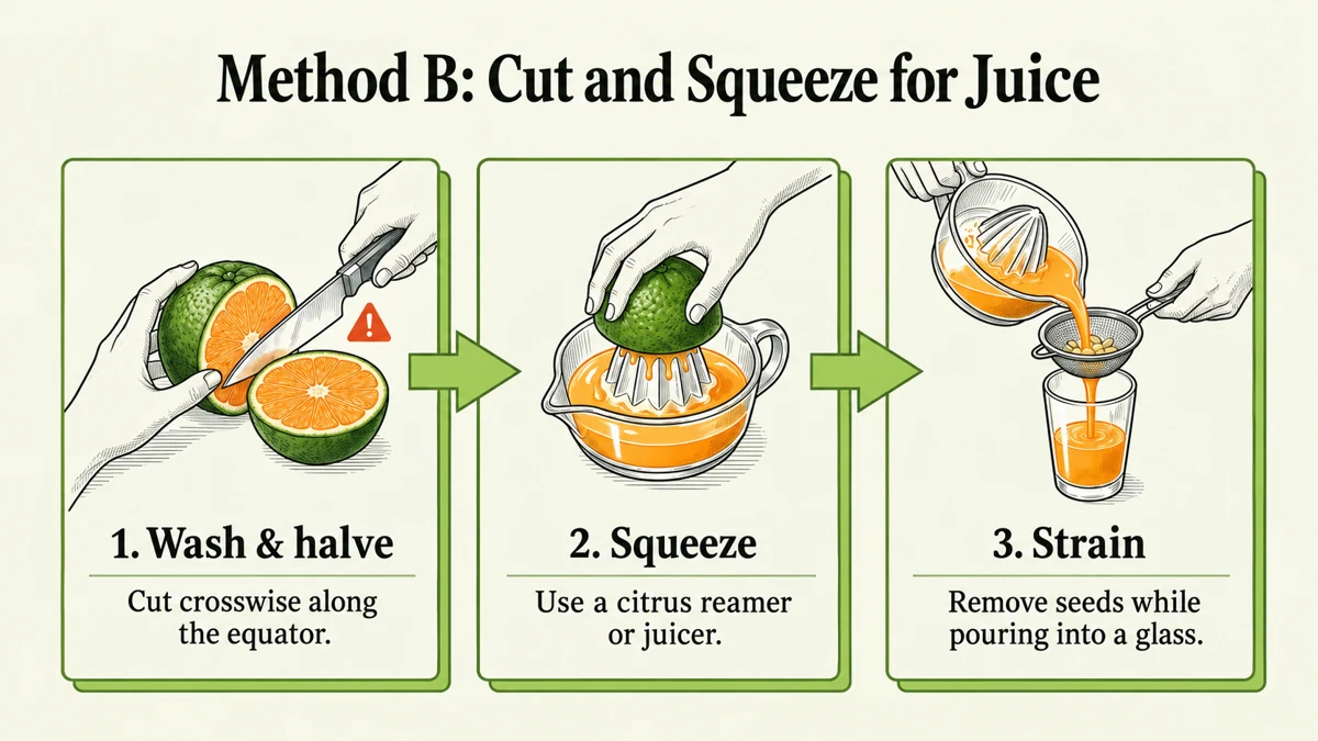 Method B: cut crosswise along the equator, then squeeze for juice.