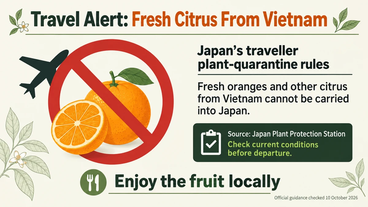 Fresh citrus from Vietnam cannot be carried into Japan. Check the latest official conditions before departure.