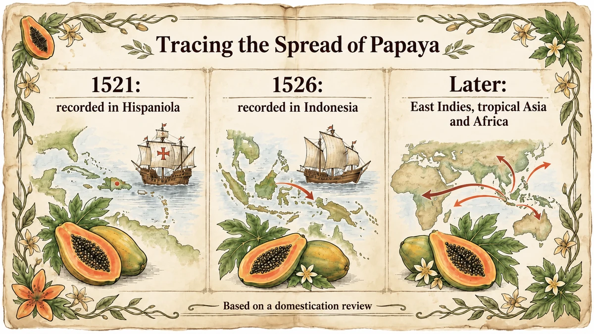 The cited review records Hispaniola in 1521 and Indonesia in 1526, followed by tropical Asia and Africa.