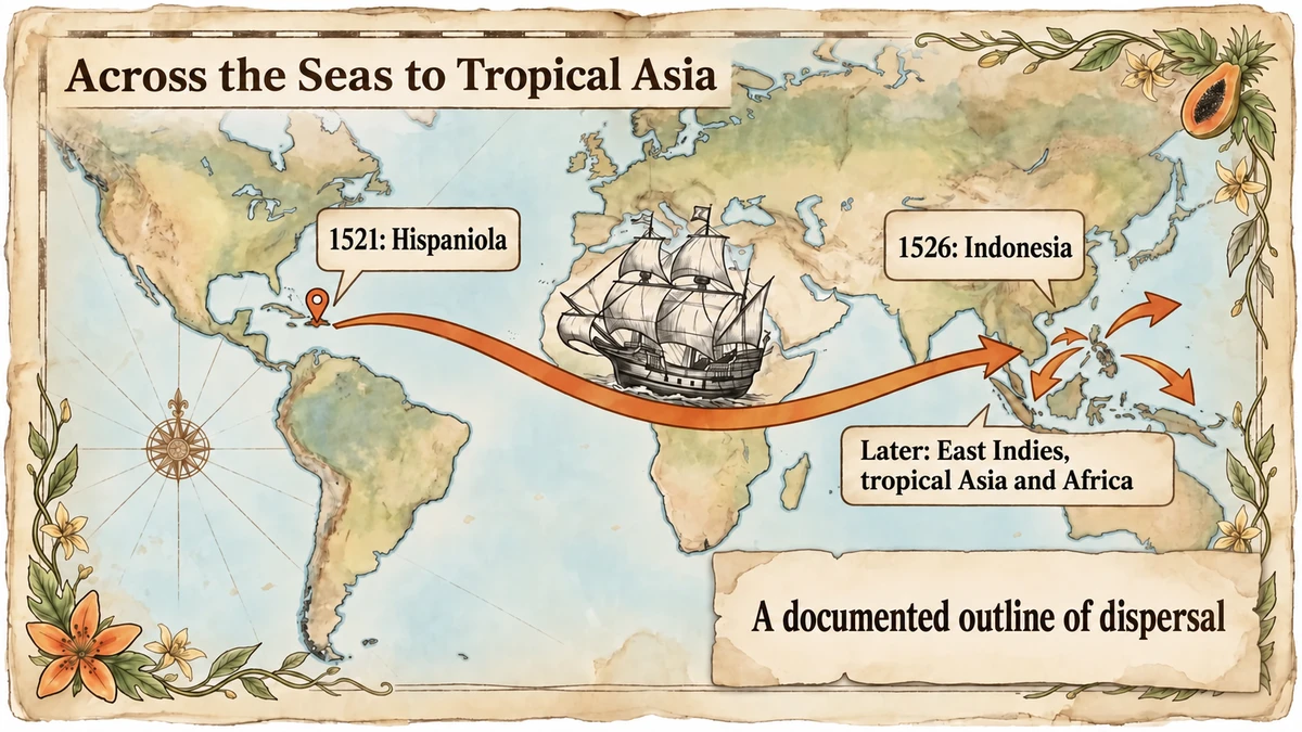 An outline of papaya’s dispersal supported by the cited historical review.