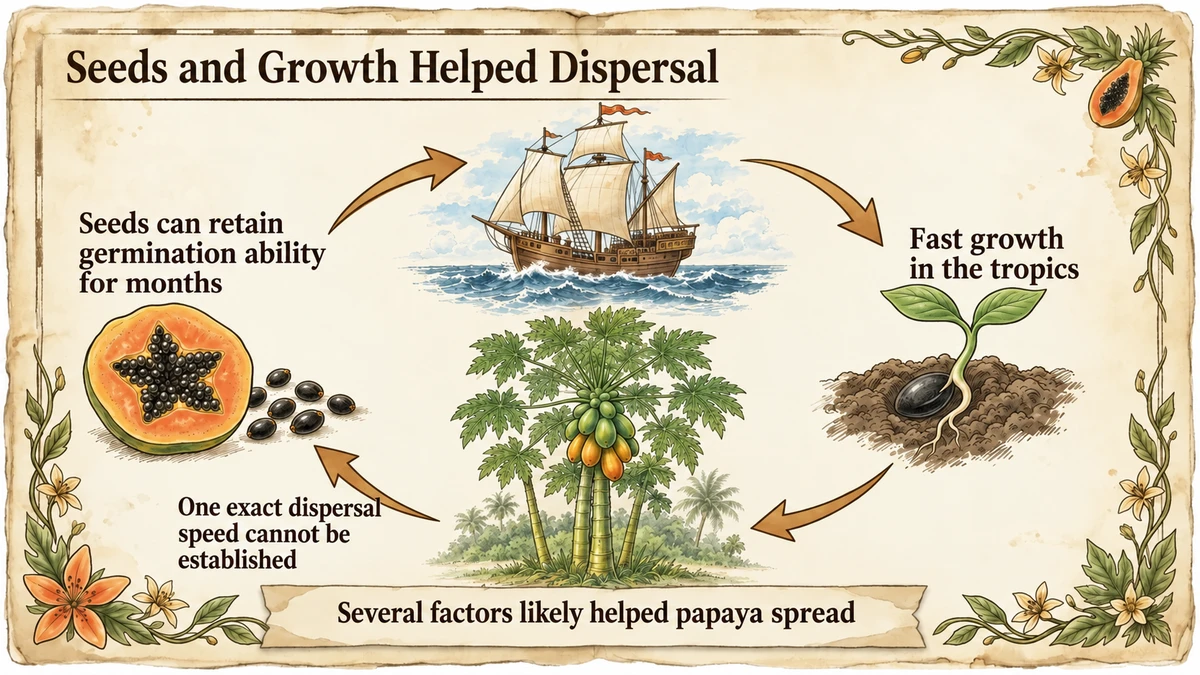 Seed viability and fast tropical growth may have helped papaya spread.