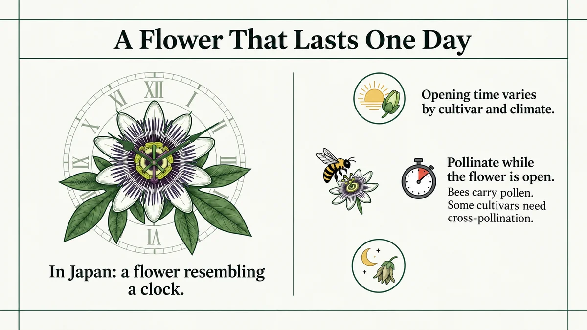 A short-lived flower: opening times and pollination vary with conditions.