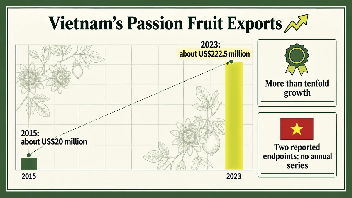 Two reported export values, from 2015 and 2023; no annual data series is implied.