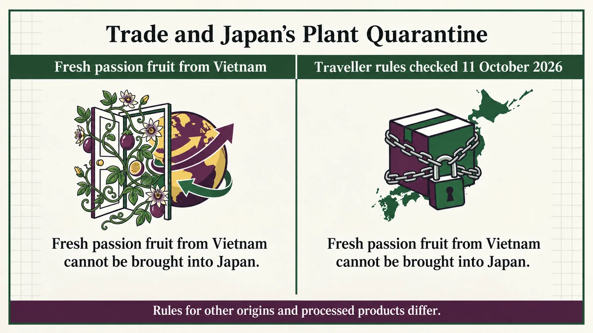 Fresh Vietnamese passion fruit and Japan’s traveller quarantine rules.