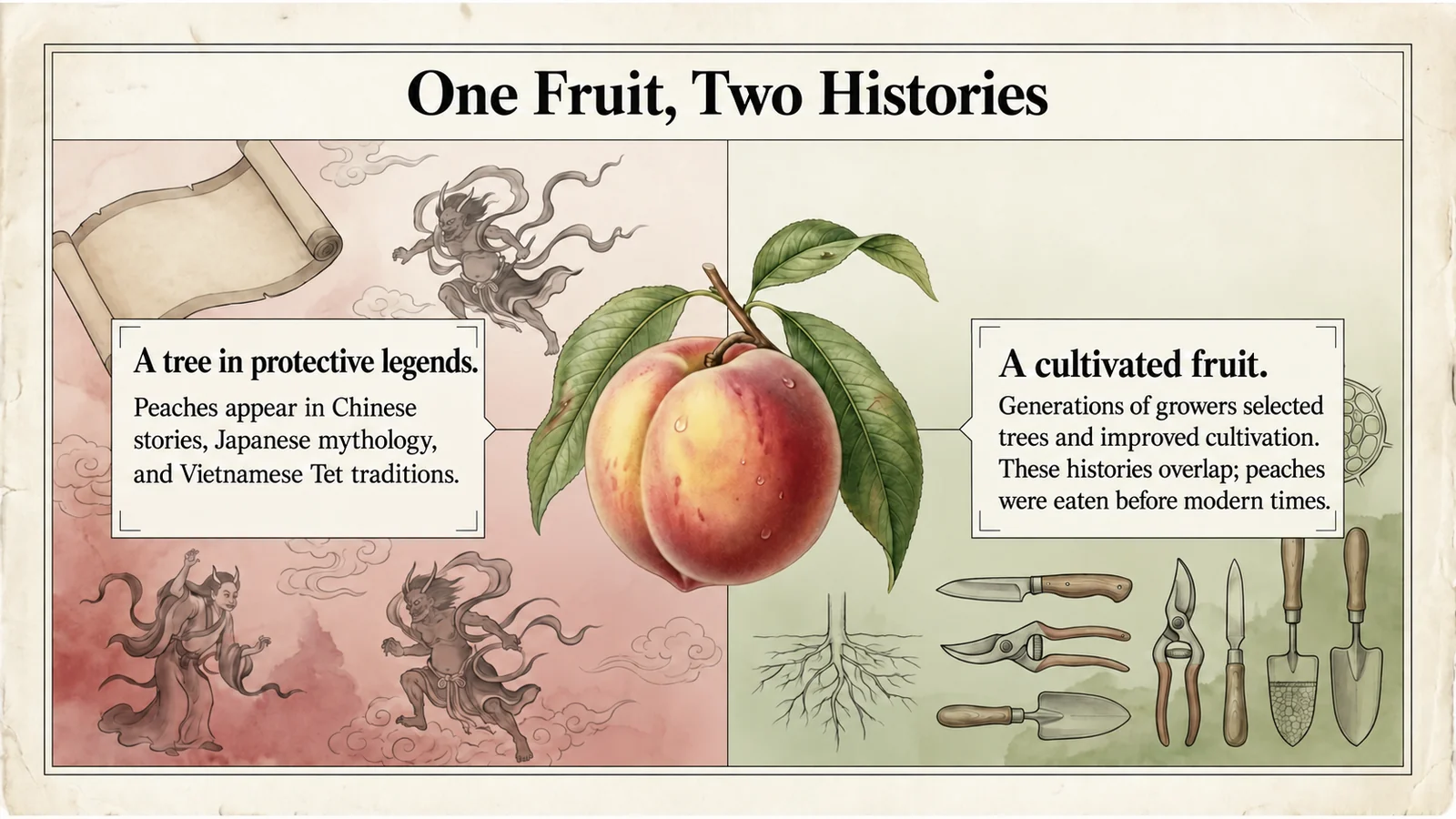 A peach between protective folklore and the work of fruit growers