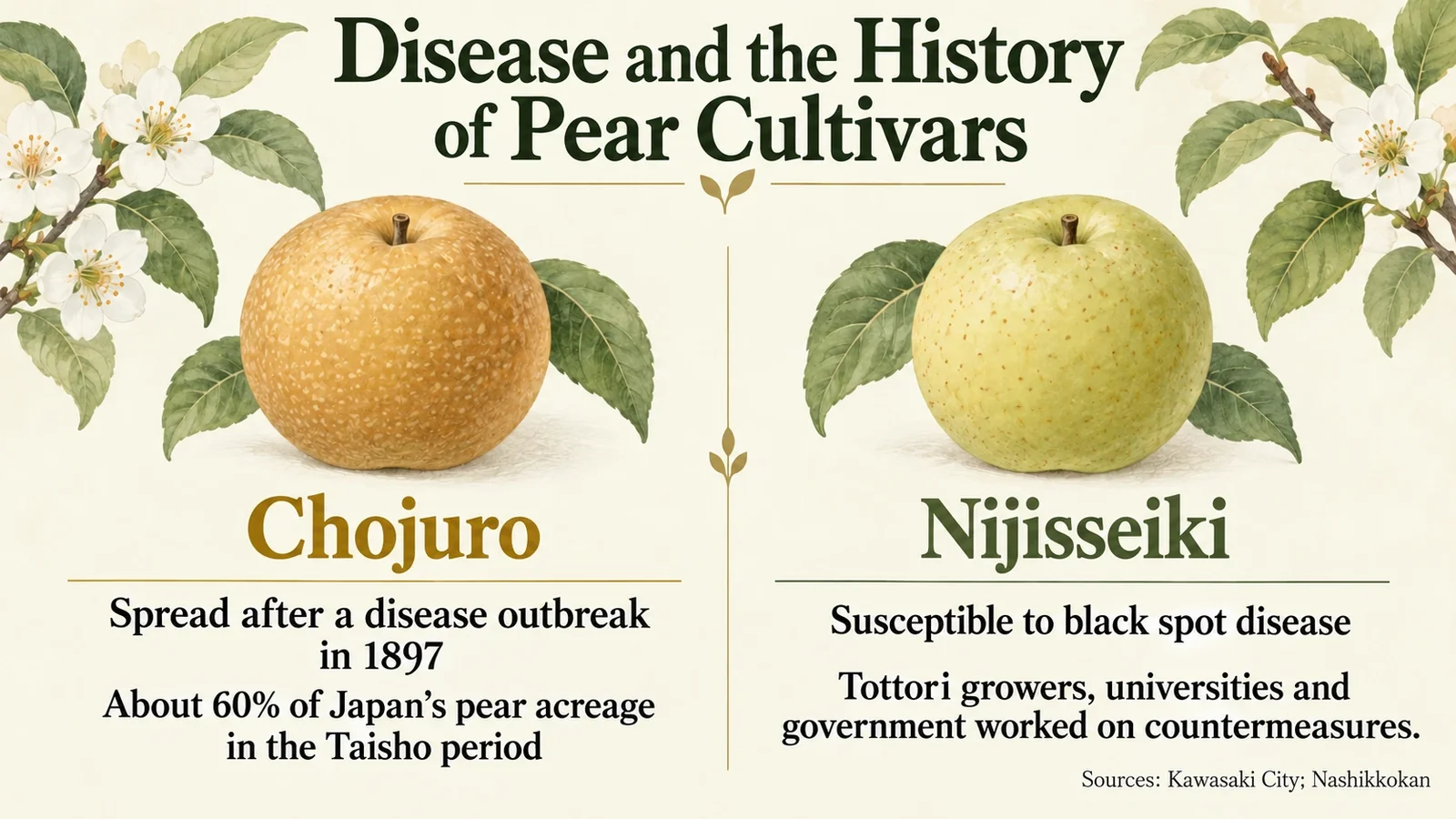 Disease and the contrasting histories of Chojuro and Nijisseiki