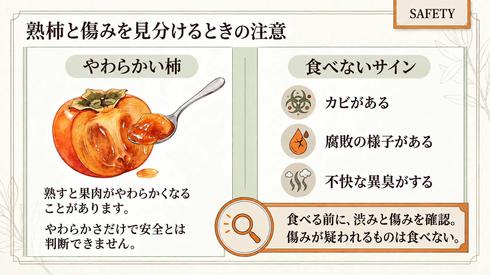 やわらかさだけでは安全を判断できない柿の注意点