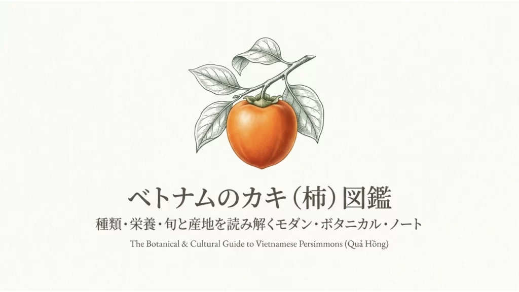 ベトナムのカキ図鑑の表紙と枝についた柿